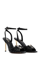 Women's Black Ankle Buckle High Thin Heel Leather Sandals | Derimod