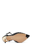 Women's Black Ankle Buckle High Thin Heel Leather Sandals | Derimod