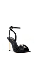 Women's Black Ankle Buckle High Thin Heel Leather Sandals | Derimod