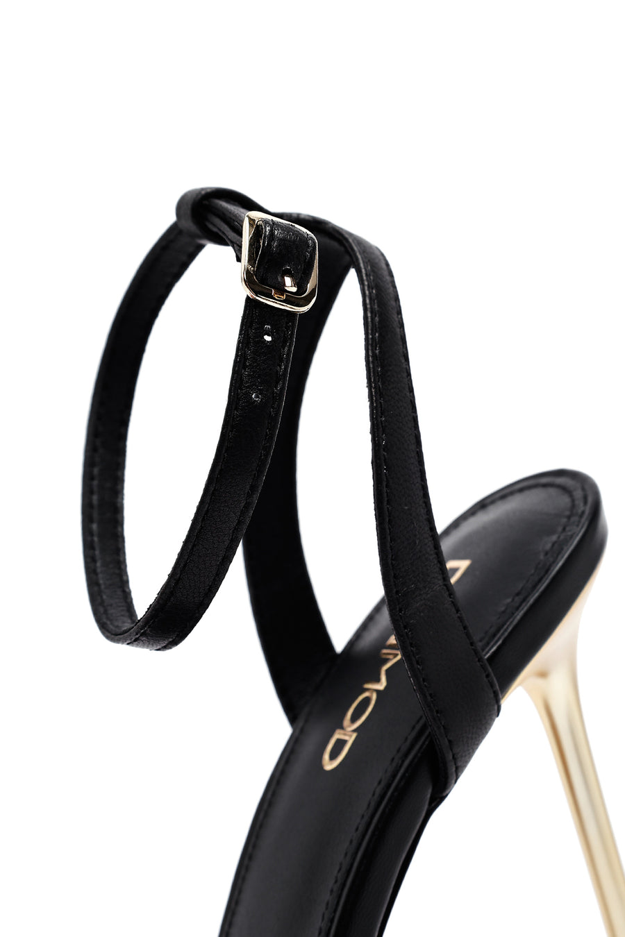 Women's Black Ankle Buckle High Thin Heel Leather Sandals