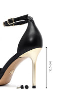 Women's Black Ankle Buckle Thin Heeled Leather Sandals | Derimod