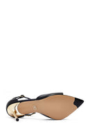 Women's Black Ankle Buckle Thin Heeled Leather Sandals | Derimod