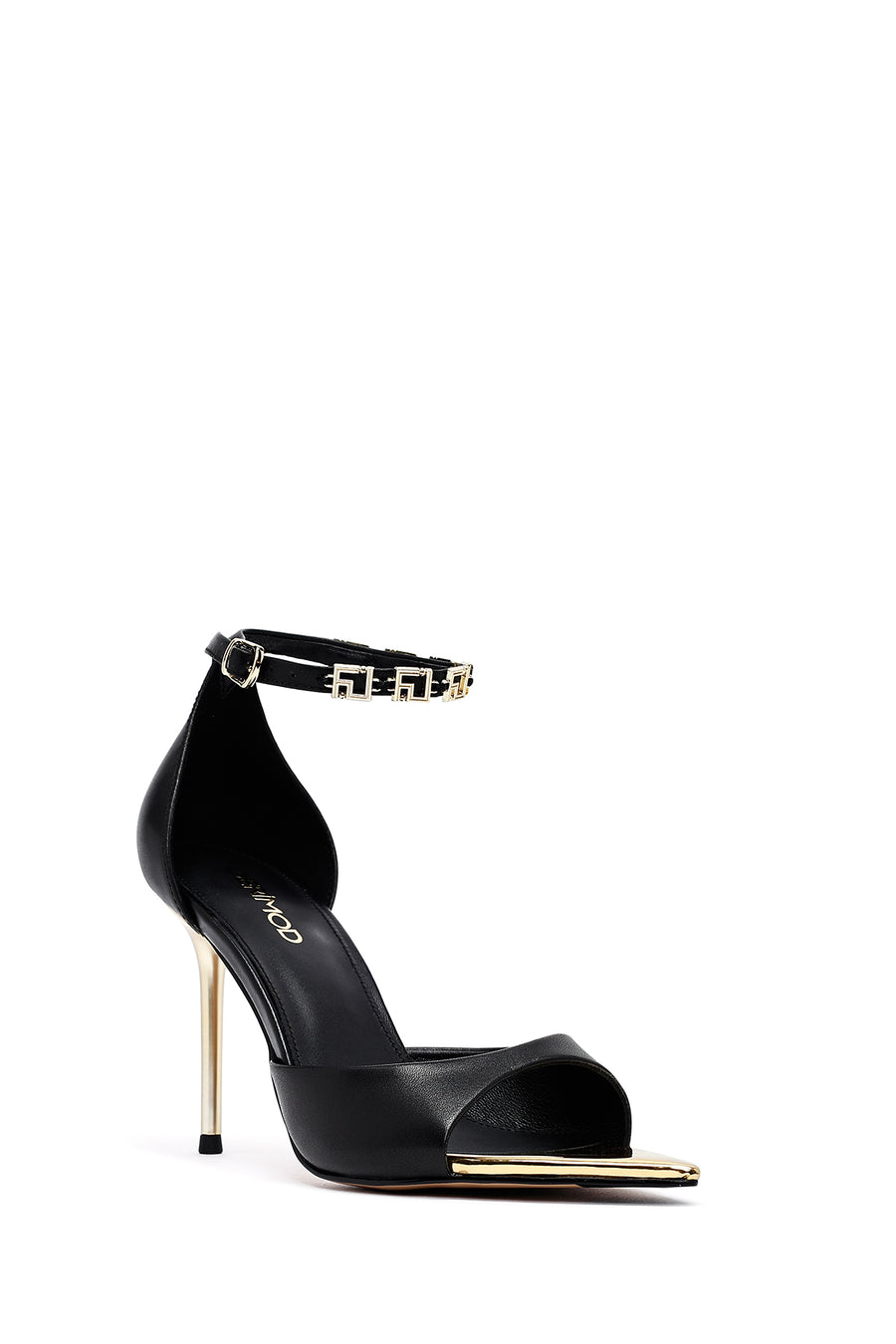 Women's Black Ankle Buckle Thin Heeled Leather Sandals