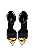 Women's Black Ankle Buckle Thin Heeled Leather Sandals | Derimod