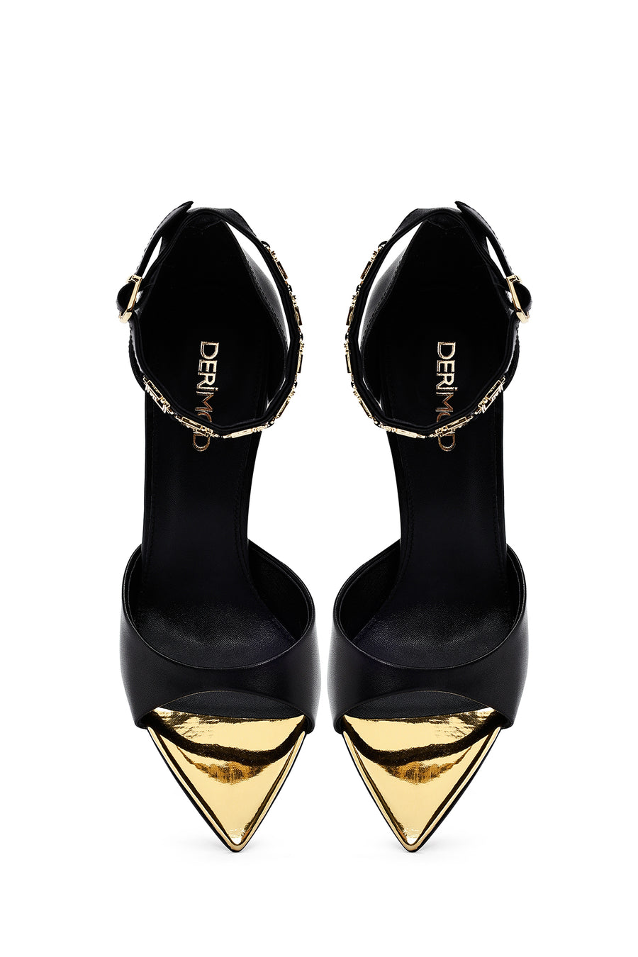 Women's Black Ankle Buckle Thin Heeled Leather Sandals
