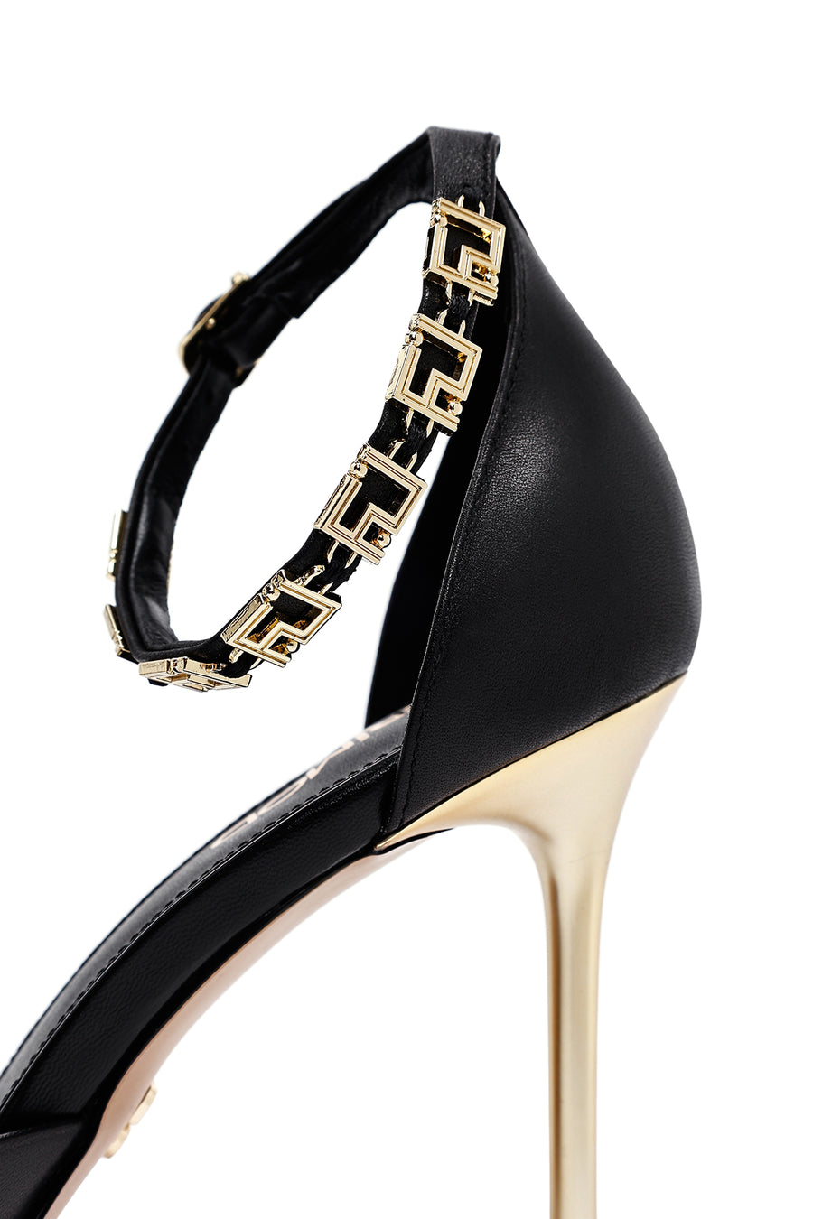 Women's Black Ankle Buckle Thin Heeled Leather Sandals