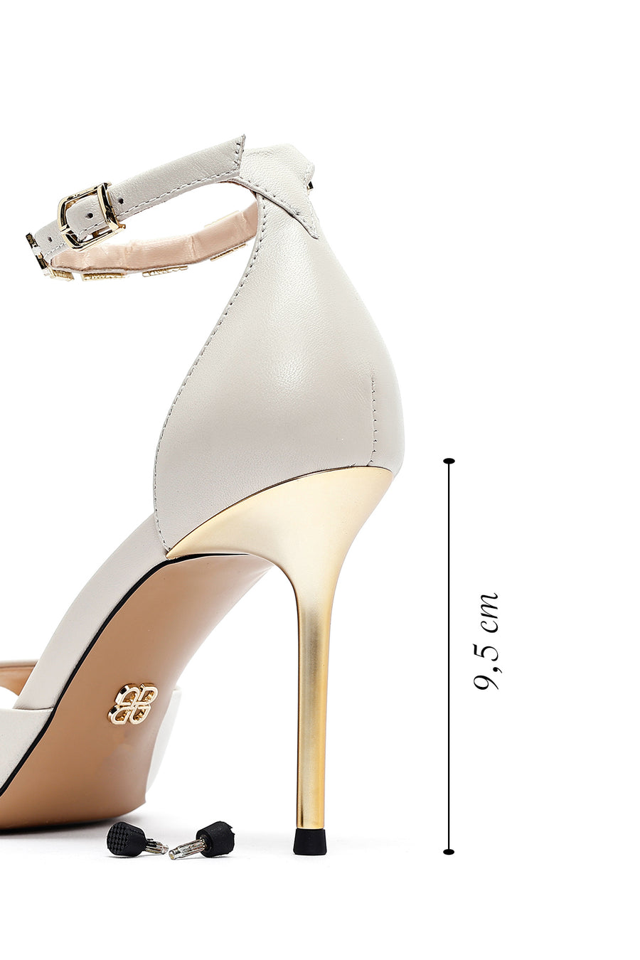 Women's Cream Ankle Buckle Thin Heel Leather Sandals