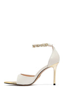 Kadın Krem Bilekten Tokalı İnce Topuklu Deri Sandalet | Derimod