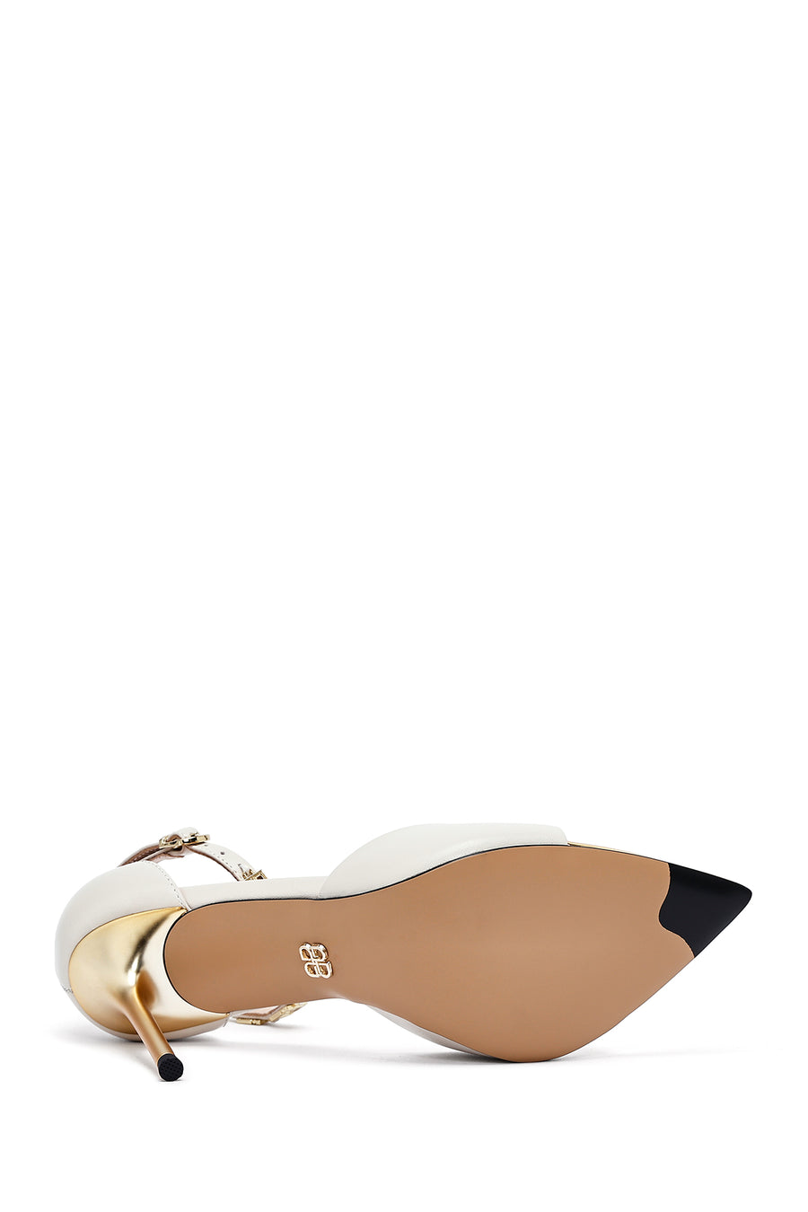Women's Cream Ankle Buckle Thin Heel Leather Sandals