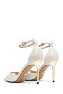 Kadın Krem Bilekten Tokalı İnce Topuklu Deri Sandalet | Derimod