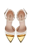 Kadın Krem Bilekten Tokalı İnce Topuklu Deri Sandalet | Derimod