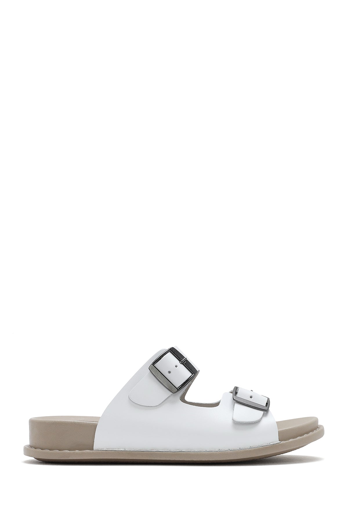 Kadın Beyaz Çift Tokalı Deri Comfort Terlik 25SFD500018 | Derimod