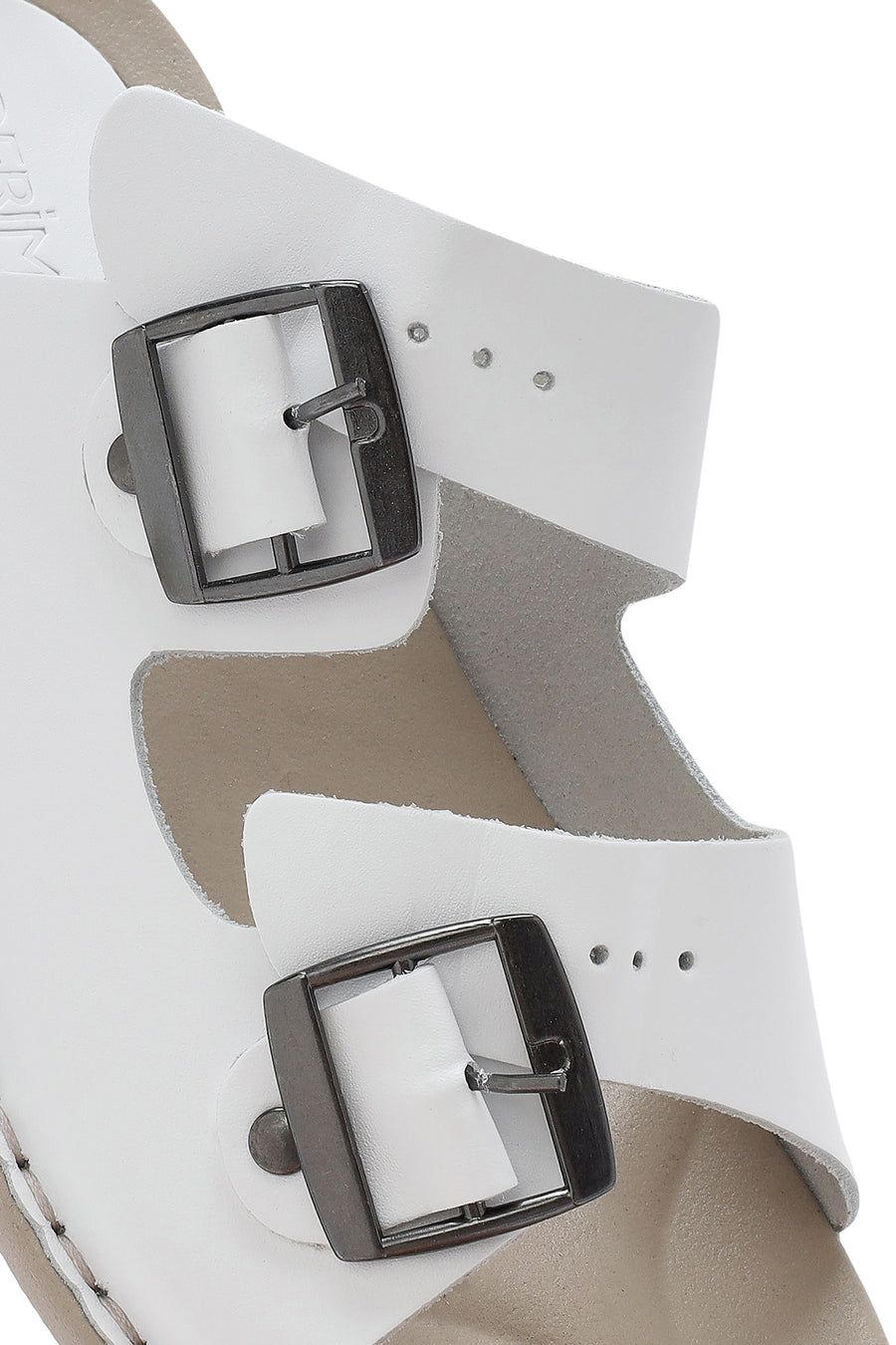 Women's White Double Buckled Leather Comfort Slippers