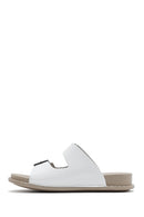 Kadın Beyaz Çift Tokalı Deri Comfort Terlik | Derimod