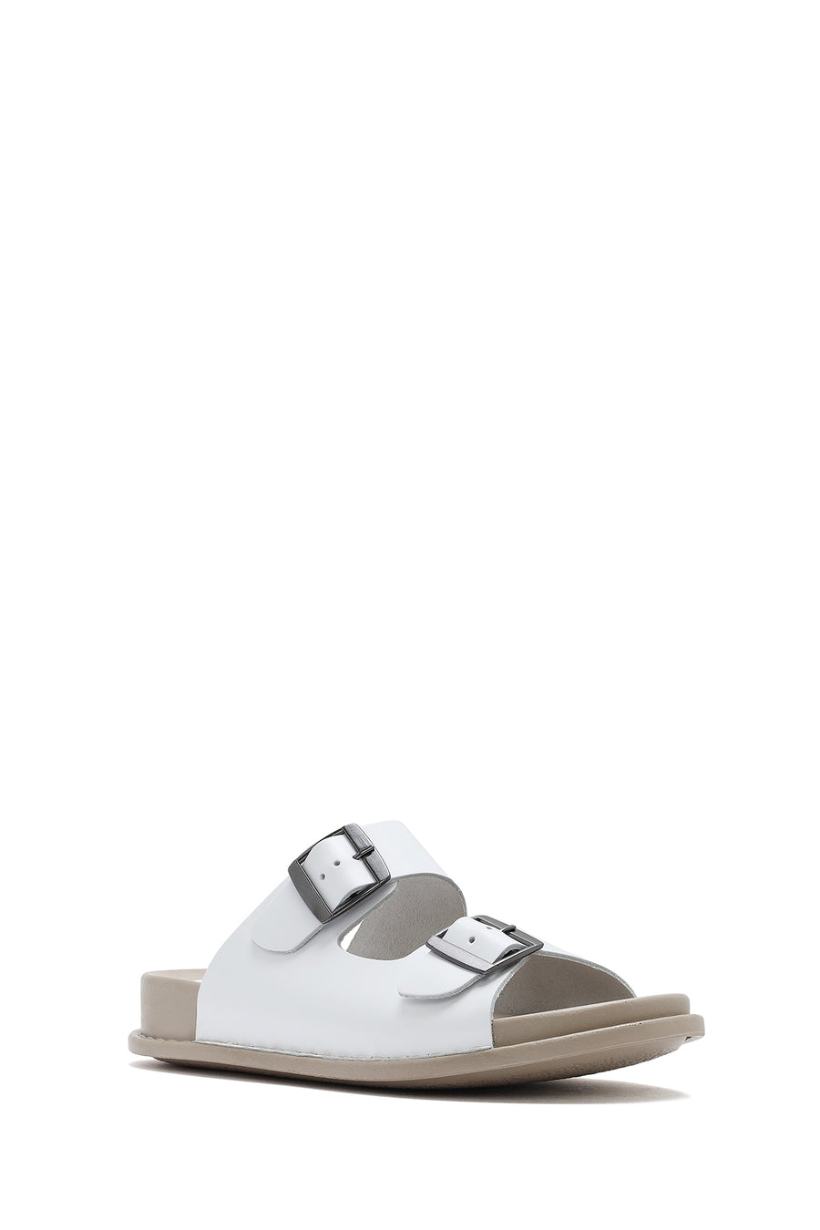 Women's White Double Buckled Leather Comfort Slippers