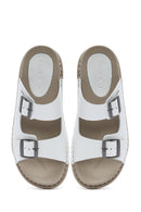 Kadın Beyaz Çift Tokalı Deri Comfort Terlik | Derimod