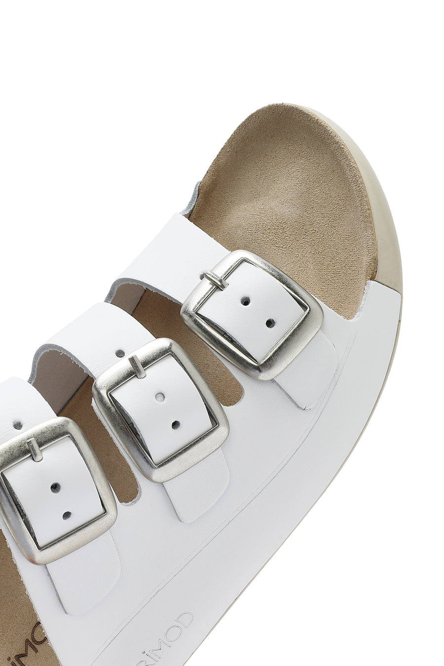 Women's White Buckled Leather Comfort Slippers