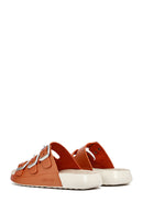 Kadın Turuncu Tokalı Metalik Deri Comfort Terlik | Derimod