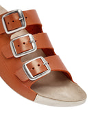 Kadın Turuncu Tokalı Metalik Deri Comfort Terlik | Derimod