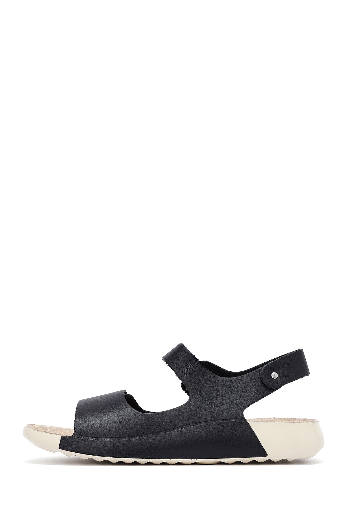 Kadın Siyah Bilekten Bağlamalı Deri Comfort Sandalet