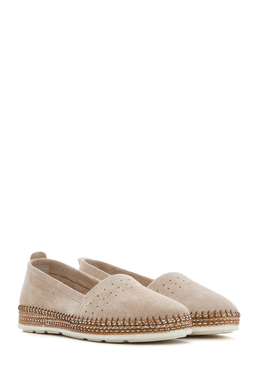 Women's Beige Suede Leather Comfort Loafer
