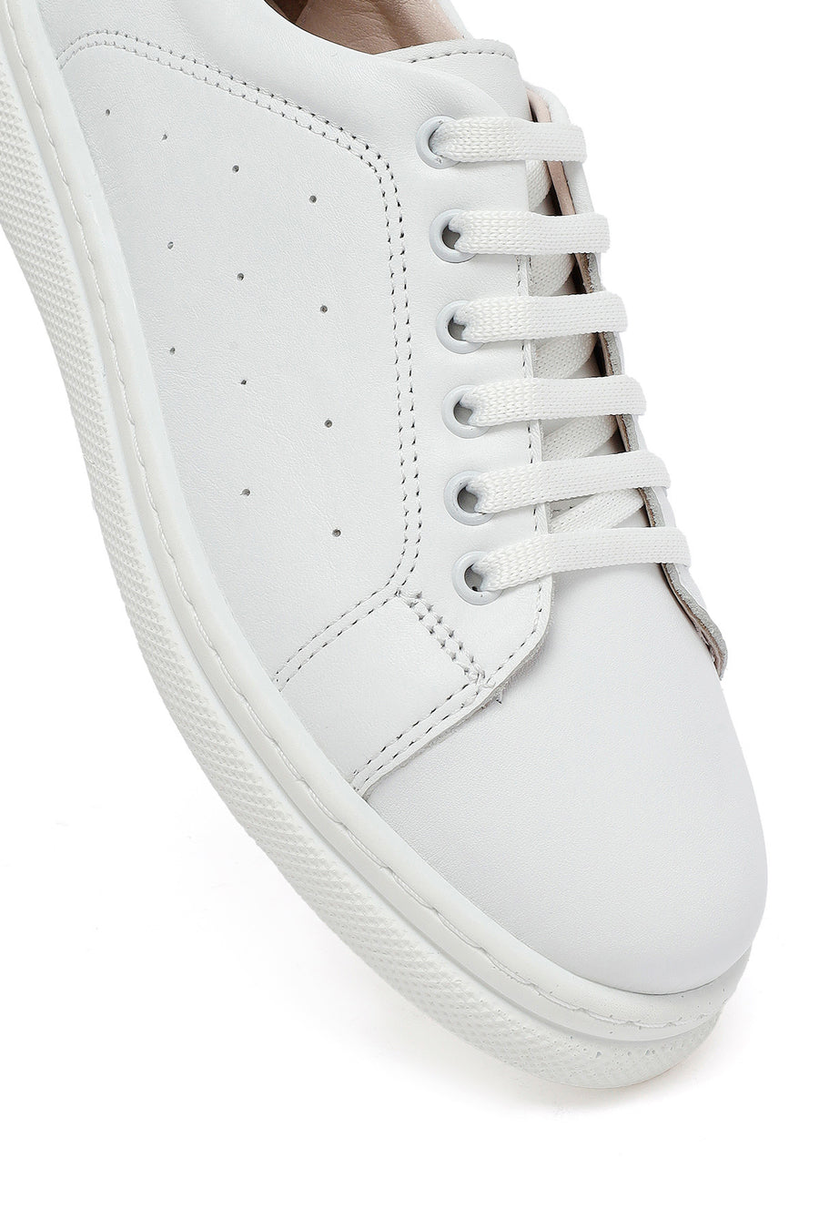 Women's White Lace-Up Leather Sneaker