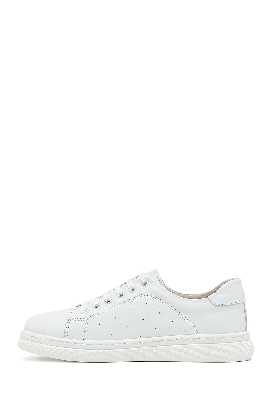 Women's White Lace-Up Leather Sneaker