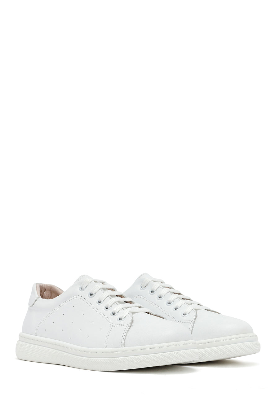 Women's White Lace-Up Leather Sneaker