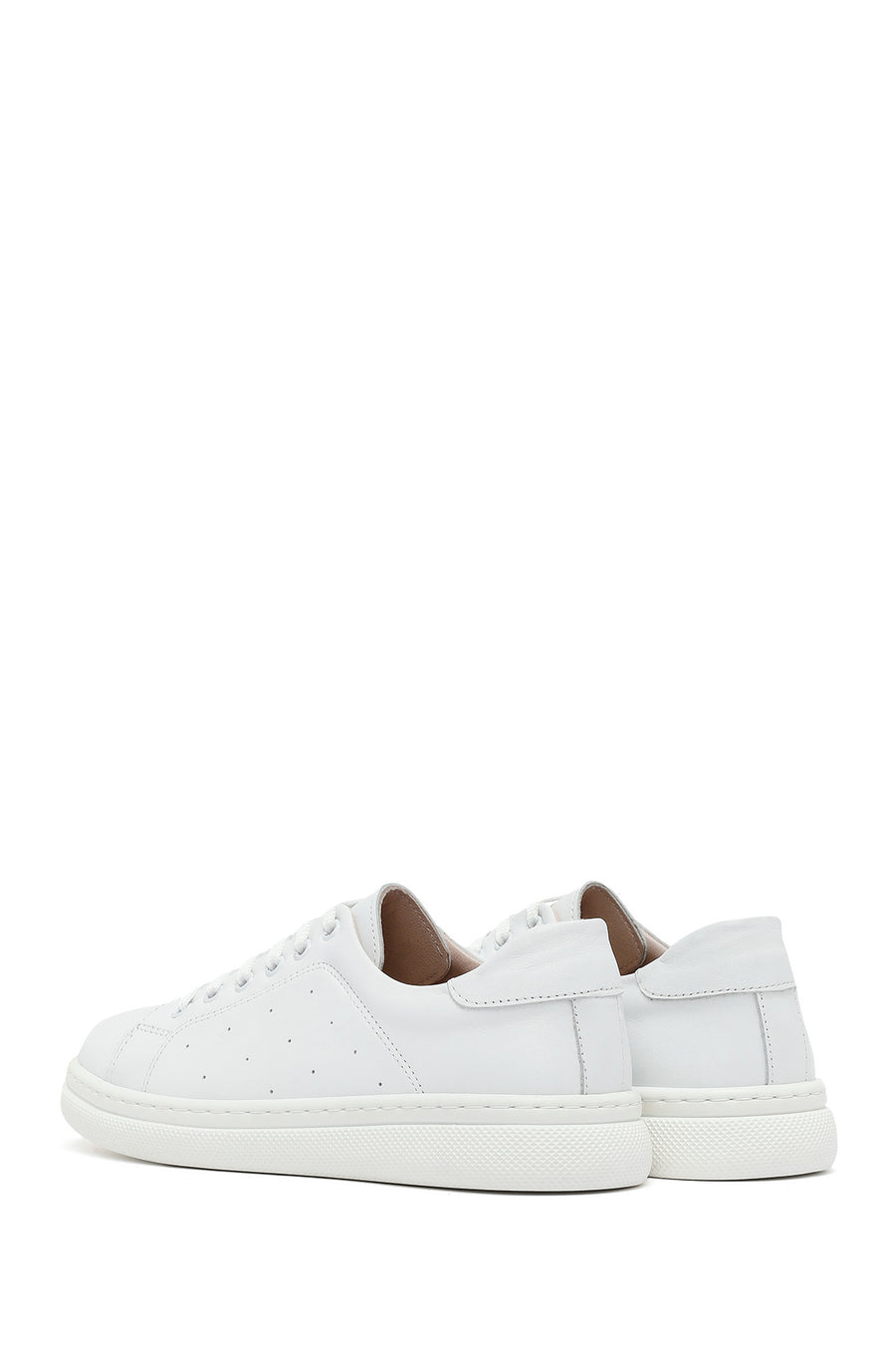 Women's White Lace-Up Leather Sneaker