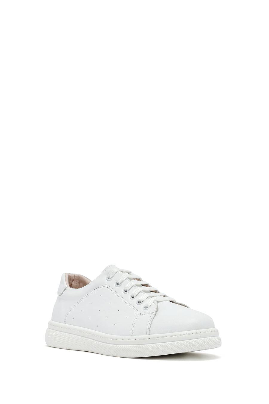Women's White Lace-Up Leather Sneaker