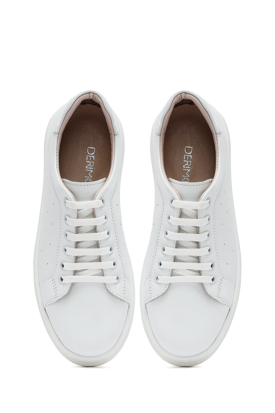 Women's White Lace-Up Leather Sneaker