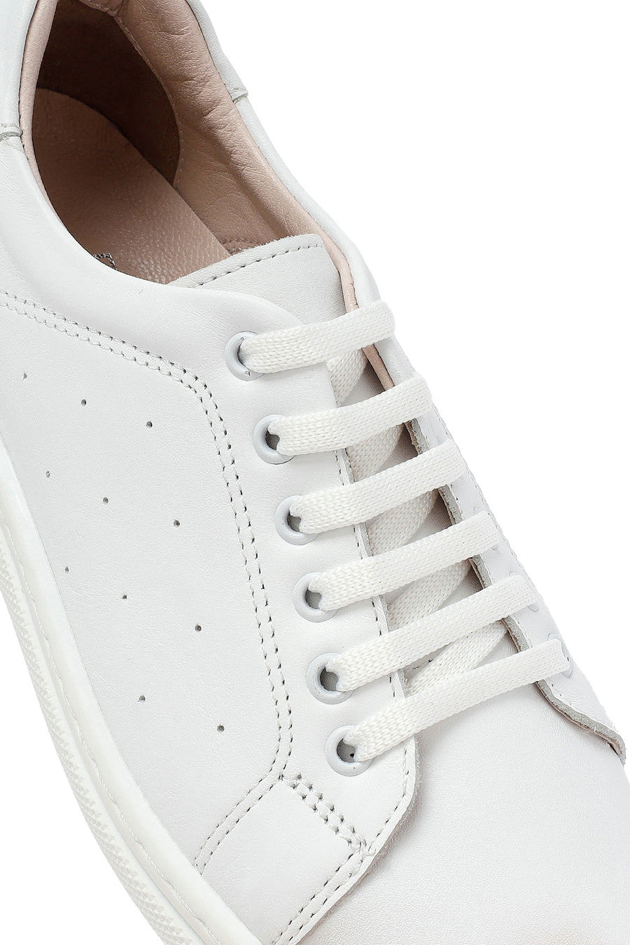 Women's White Lace-Up Leather Sneaker