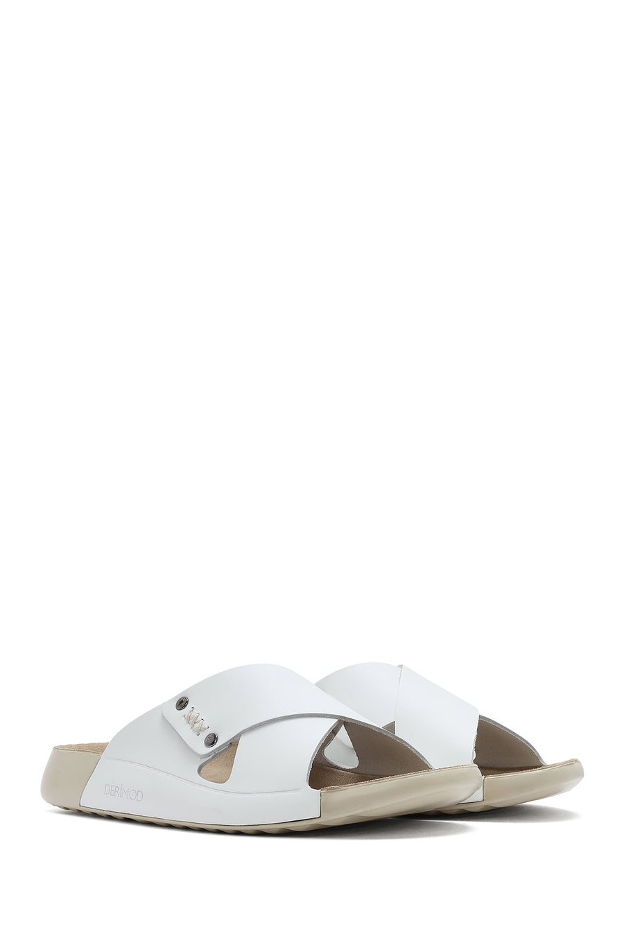 Women's White Leather Comfort Slippers