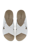 Kadın Beyaz Deri Comfort Terlik | Derimod