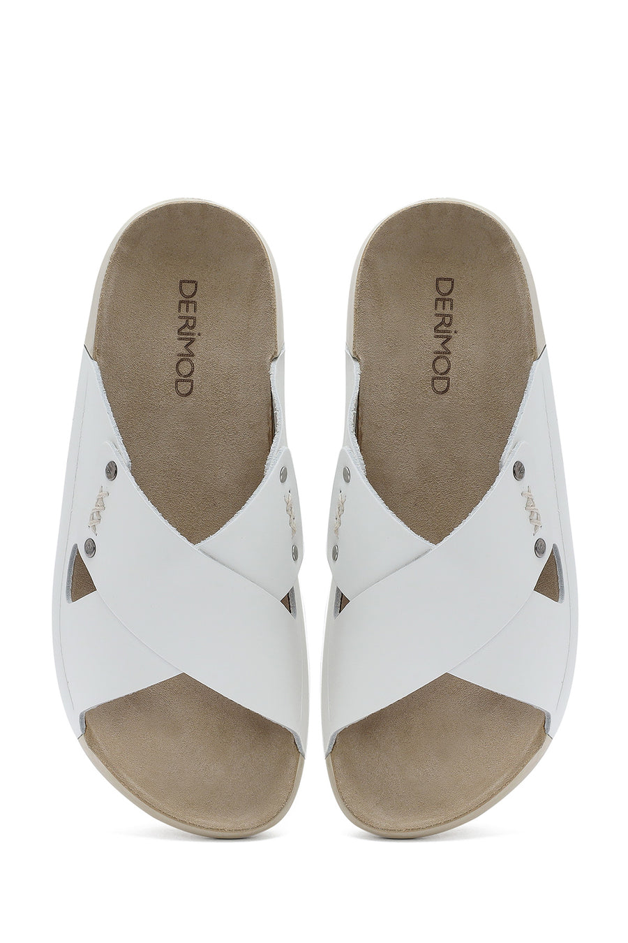 Women's White Leather Comfort Slippers