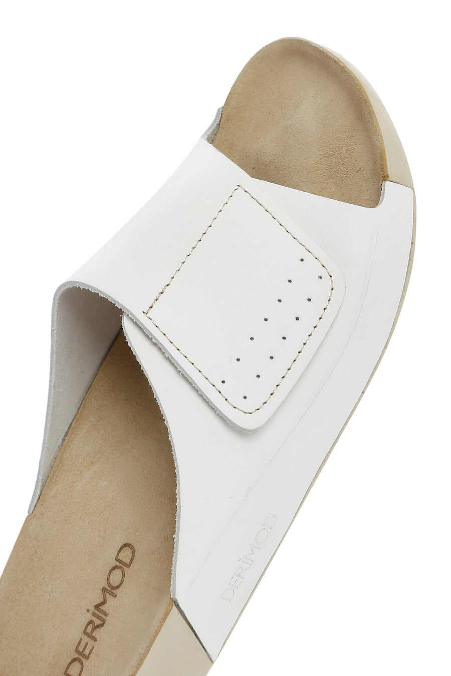 Women's White Banded Leather Comfort Slippers