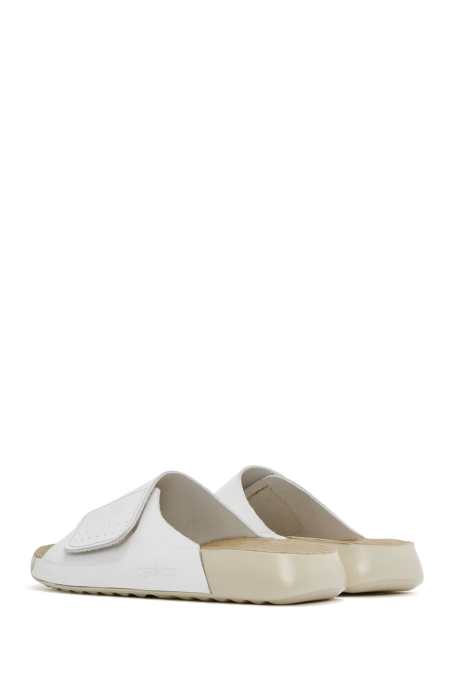 Women's White Banded Leather Comfort Slippers