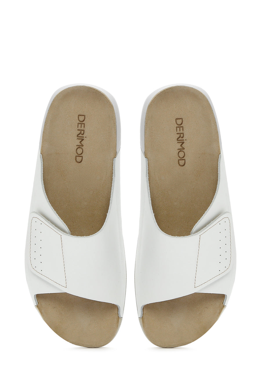Women's White Banded Leather Comfort Slippers
