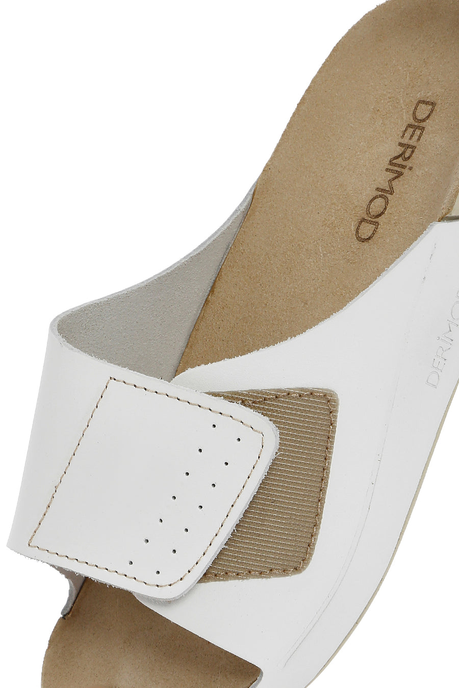 Women's White Banded Leather Comfort Slippers