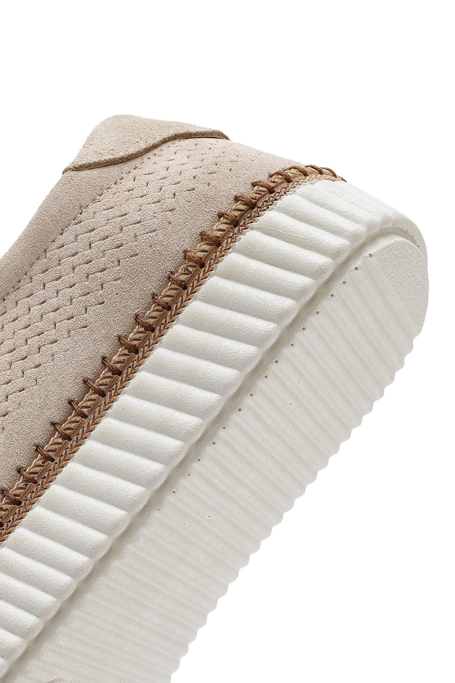 Women's Beige Lace-Up Chunky Sole Suede Leather Sneakers
