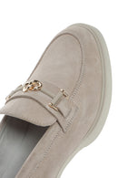 Kadın Bej Tokalı Kalın Topuklu Süet Deri Maskülen Loafer | Derimod