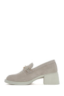 Kadın Bej Tokalı Kalın Topuklu Süet Deri Maskülen Loafer | Derimod