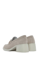 Kadın Bej Tokalı Kalın Topuklu Süet Deri Maskülen Loafer | Derimod