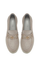 Kadın Bej Tokalı Kalın Topuklu Süet Deri Maskülen Loafer | Derimod