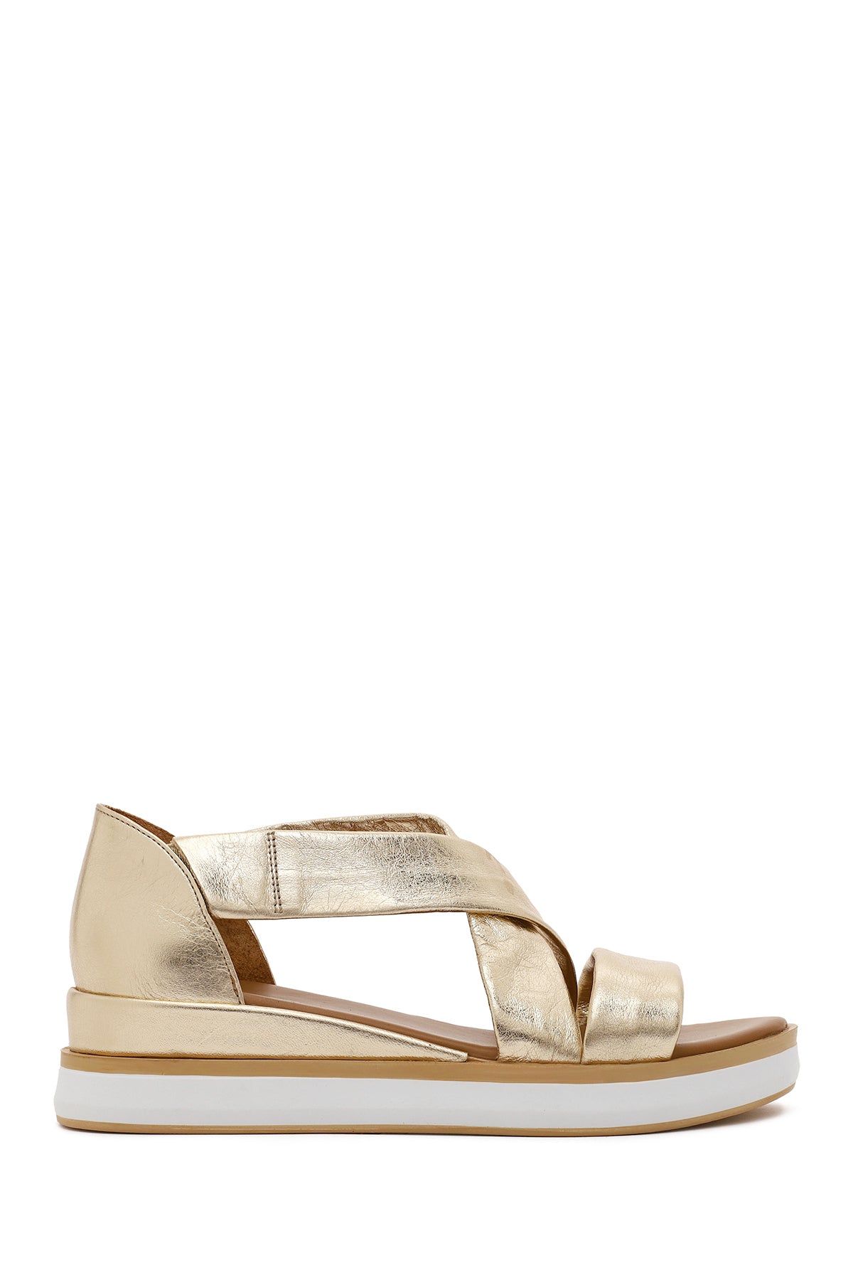 Kadın Altın Kalın Tabanlı Deri Sandalet