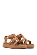Women's Brown Buckled Thick Soled Leather Sandals | Derimod