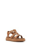 Women's Brown Buckled Thick Soled Leather Sandals | Derimod