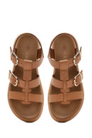 Women's Brown Buckled Thick Soled Leather Sandals | Derimod