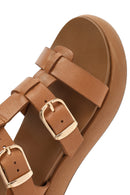 Women's Brown Buckled Thick Soled Leather Sandals | Derimod