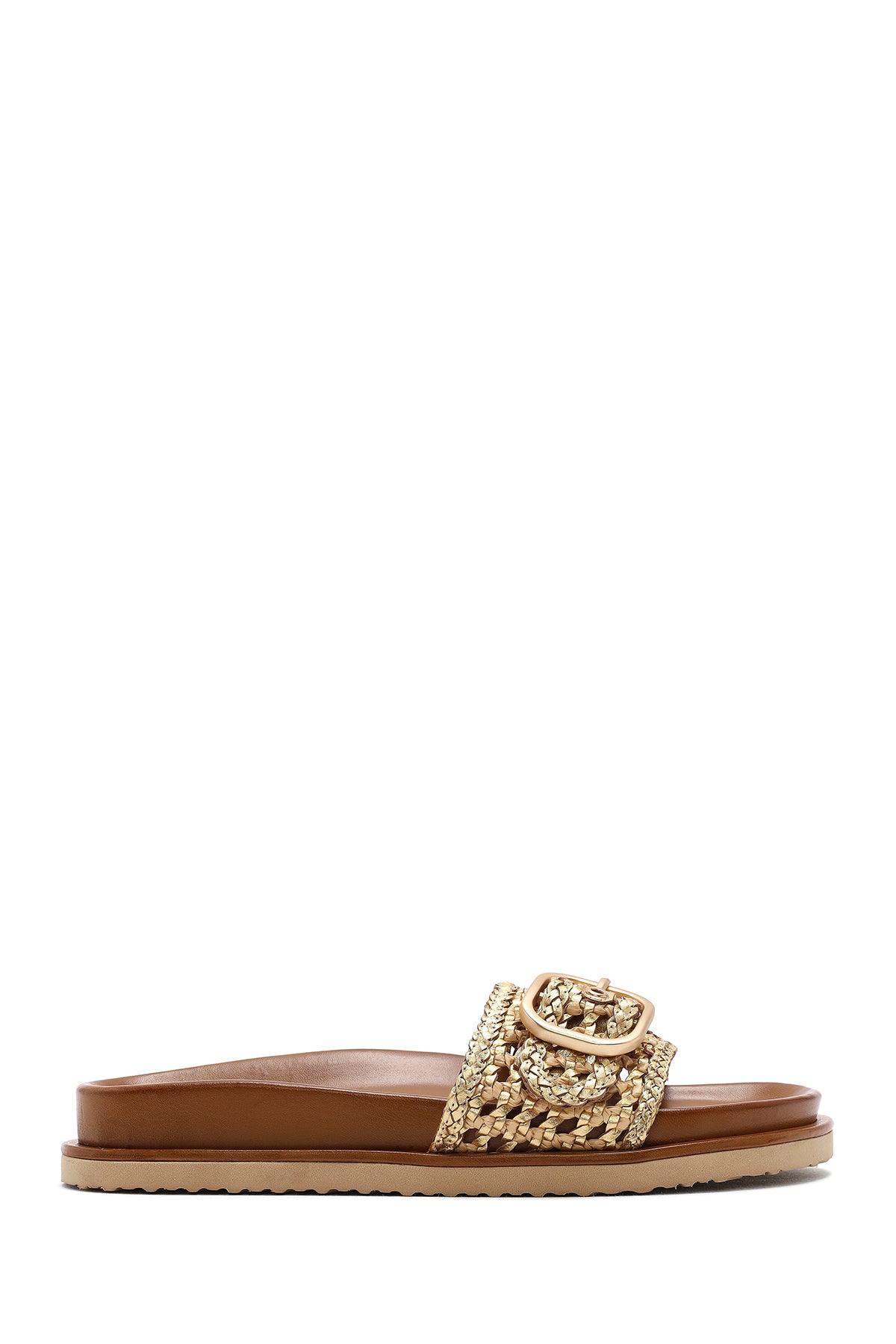 Kadın Altın Tokalı Hasır Deri Terlik 25SFD5505M7 | Derimod